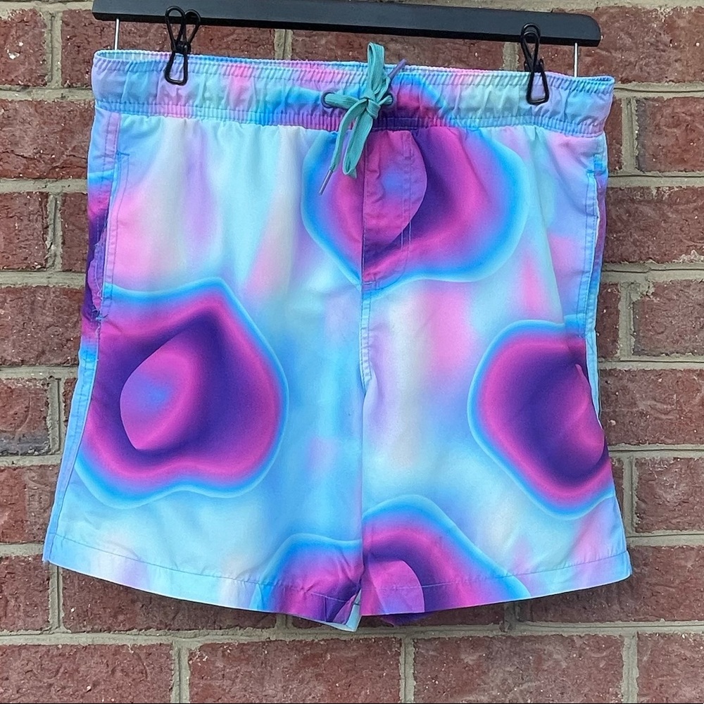 Surf Society Pink/Skyblue Prints Men's Swim Shorts Size Medium